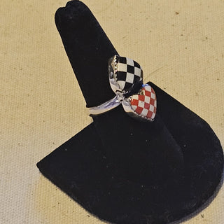 .925 double heart checkerboard rings 8