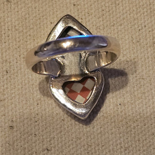 .925 double heart checkerboard rings 8