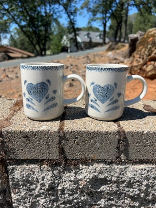 JP SET OF 2 Gibson Designs "My Heart" mugs blue sponge-painted heart