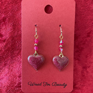 Valentine earrings, sparkly pink heart RSV