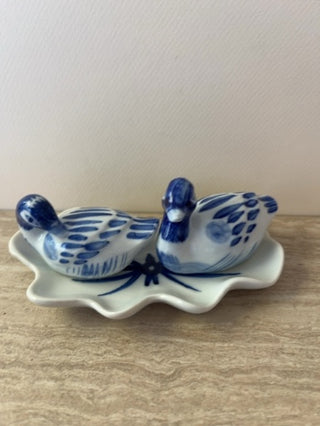 Blue/White Ducks Salt/Pepper on Tray