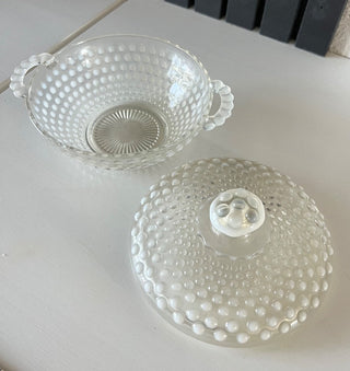 Opalescent hobnail lidded bowl RSV
