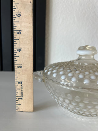 Opalescent hobnail lidded bowl RSV
