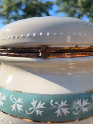 9” Vintage Knotts Berry Farm Turquoise /Gold Floral Cream Canister With Lid