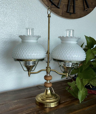 RARE Vintage Double Arm Hobnail Shades White Milk Glass Student Desk Table Lamp #62 VV MTS