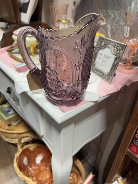 Purple  Rare Vintage L.E. Smith Amethyst Windmill Glass Pitcher, 6.5x6 invhes