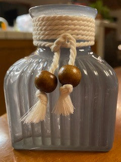 Gray Ribbed Glass Bottle w Rope Trim RSV
