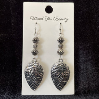 Aztec style silver tone drop earrings RSV