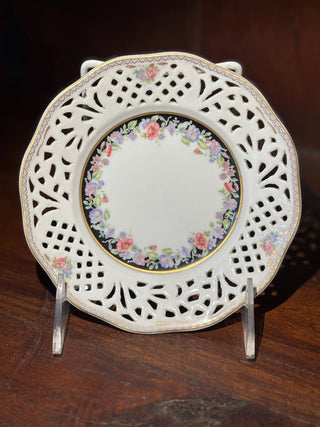 Vtg Dresden porcelain floral lattice plate NM MTS