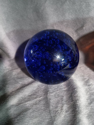 Vintage Cobalt Blue Art Glass Air Bubble Paperweight rsv