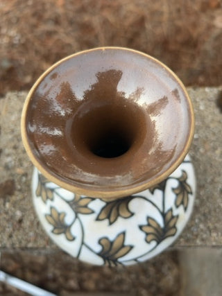 KW 6.25” Chinese Cizhou Kiln Vase Black White Porcelain Bisque Matte Sgraffito Peony Vase