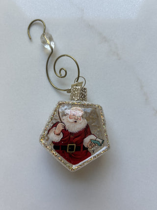 Vintage Glass Santa glitter gold ornament Xmas tree-RSV|124639
