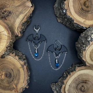 Bat earrings - chain glass bead blue mts|72870