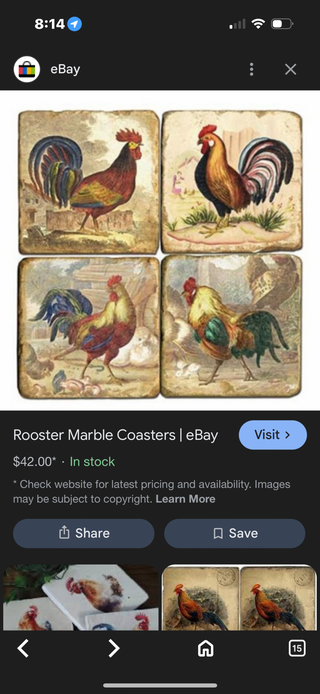 Rooster Marble Coaster w/ Cork Backing-KL RCD
