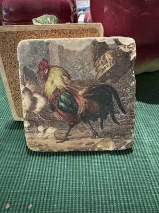 Rooster Marble Coaster w/ Cork Backing-KL RCD