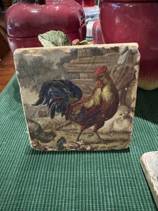Rooster Marble Coaster w/ Cork Backing-KL RCD
