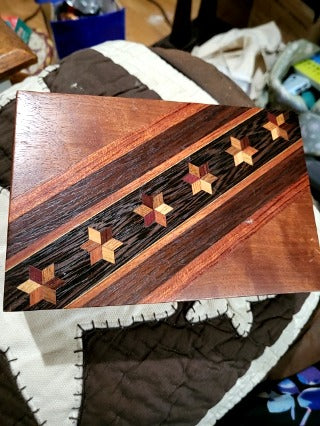 Wooden Mahogany inlay Stars jewelry box with lined tray inside