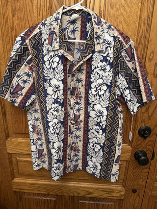 Vintage Hawaiian Shirt with White Flower Panels Size Large -RCD