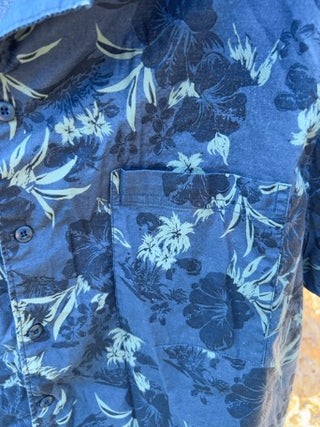 JP Mutual Weave Men's Short Sleeve Pocket All Over Floral Camp Shirt Navy XL