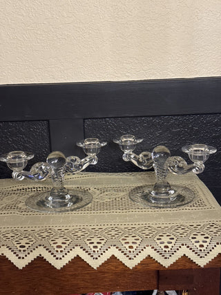 Vintage Double Pressed Glass Candlesticks sold as pair of 2 - RCD|139345