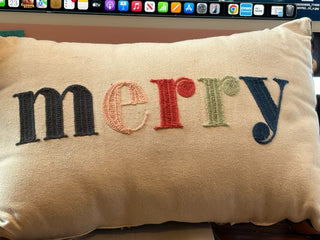 "Merry" Embroidered Pillow, 9"x13"|120962