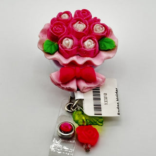 Pink Bouquet Retractable Badge Holder on a Belt Clip|76245