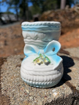 Rubens Original Vintage Ceramic blue baby bootie 3D Flowers  Planter