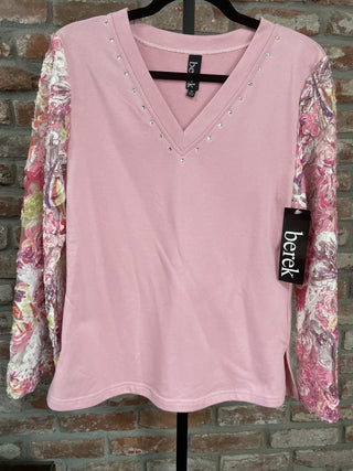 Berek Floral Sleeve Embellished Top Size M RCD|50158