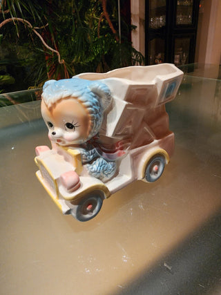 Vtg Planter Bear on Truck Ceramic RSV