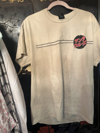 Santa Cruz Godzilla Destroyer stripe T-shirt Sand color size Large #47 VV MTS