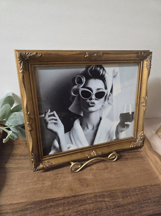 Vtg Gold Frame w/ Audrey Hepburn Smoking- RSV