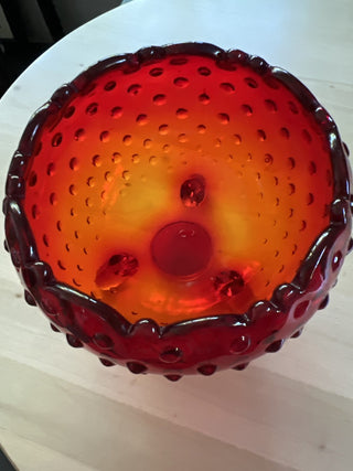 Hobnail amberina 3 legged dish RSV|90449