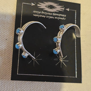 .925 Zuni 3 stone turquoise hoop earrings|89684