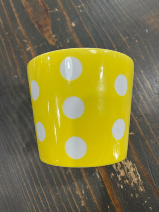 VINTAGE FITZ & FLOYD YELLOW & WHITE POLKA DOT PLANTER 1975 3"T X 3.5W (KJS) RCD