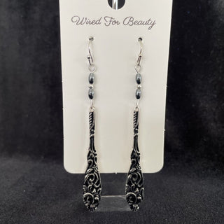 earrings, silver tone faux spoon handle RSV