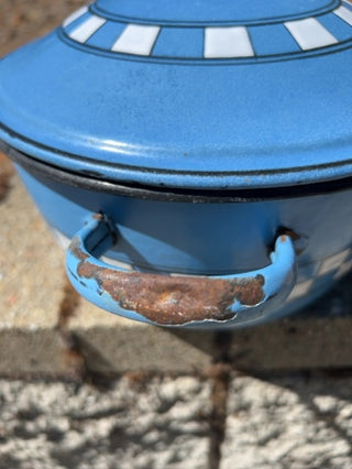 enamel-on-steel stock pot with a lid