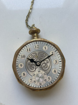 Vintage Santa's Gold Toned Pocket Watch with Chain Ornament-RSV