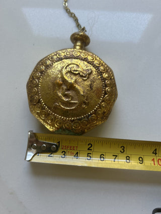 Vintage Santa's Gold Toned Pocket Watch with Chain Ornament-RSV