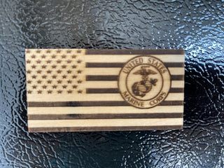 USA Flag with Marine Corps Logo Engraved Wood Magnet|71748