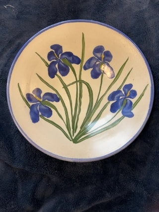 JP Studio Art Pottery bowl hand-painted iris design