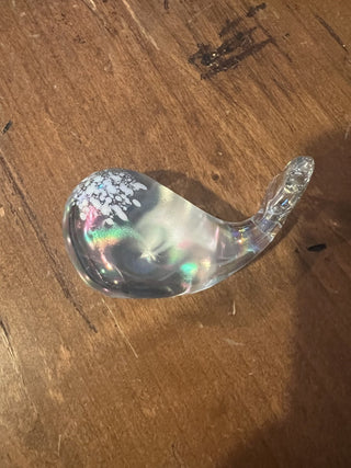 Clear iridescent hand blown glass whale RCD