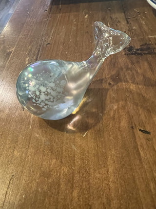 Clear iridescent hand blown glass whale RCD