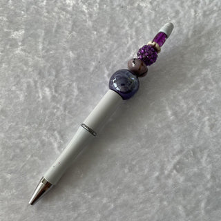 handmade beaded pen, white & purple RSV