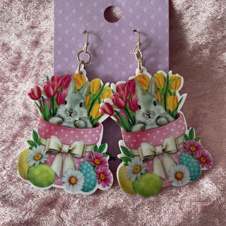 Easter bunny in pink pot earrings RSV