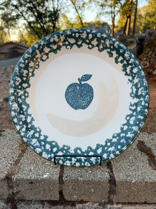 Tienshan Folk Craft 12” chop plate/platter green apple sponge paint