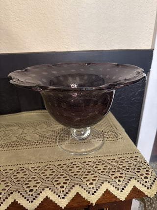 Vintage Purple Ruffled Fruit Clear Footed Bowl -RCD|98556