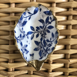 White Blue Leaves Oyster Trinket Dish MTS|111104