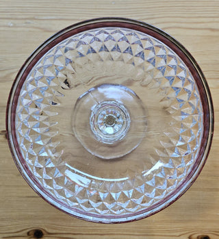 Vintage Indiana Glass Ruby Red Rim Diamond Point Candy Dish Compote Bowl, RSV|107026