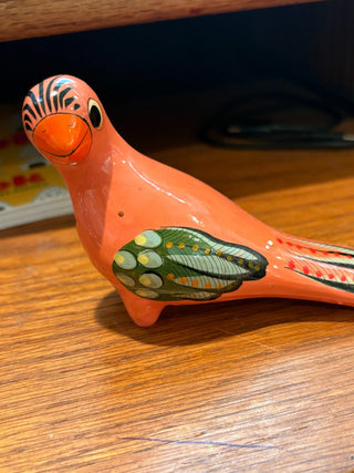 Hand Painted Tonala Mexican pottery bird figurine (terracotta) 3"x4"