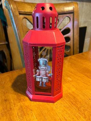 Custom Red Painted NutCracker Metal/Glass Lantern Decor RSV|123809